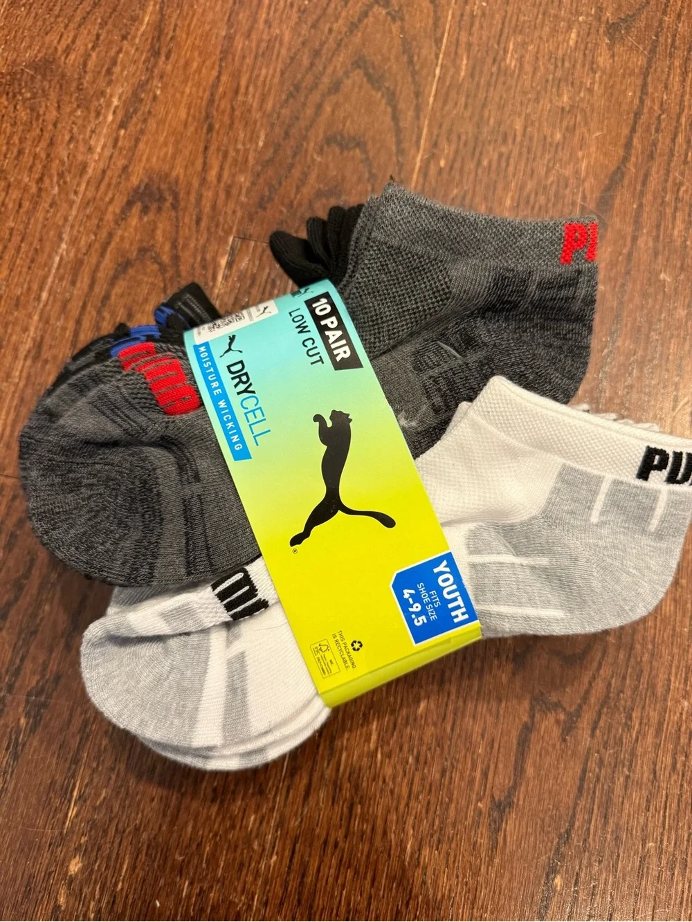 Puma Youth Low Cut Socks - Gray, White, Black Accents (10-Pack)